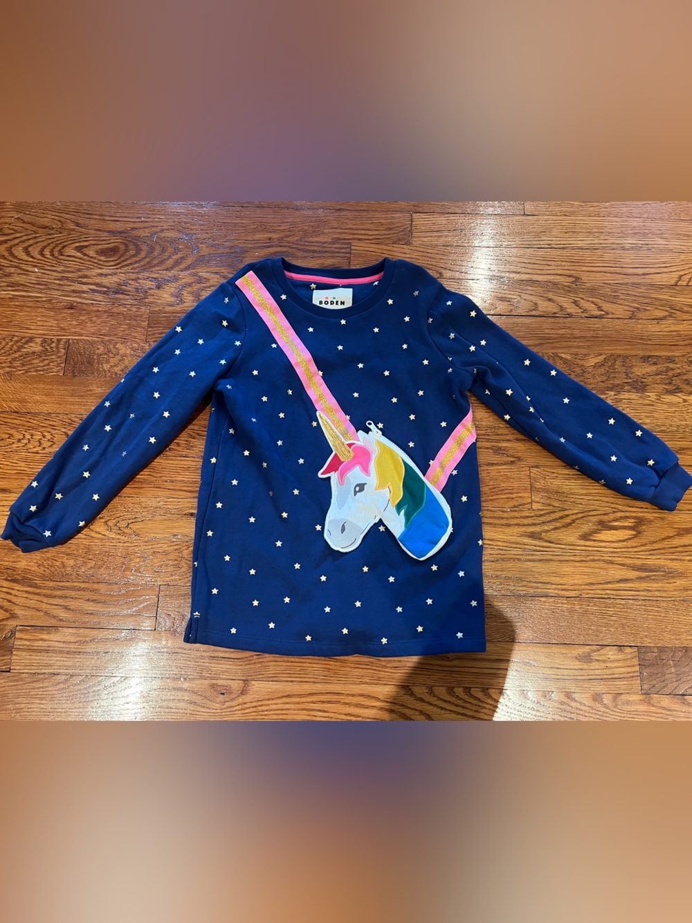 Blue Kids Unicorn Appliqué Long-Sleeve Top mini Boden